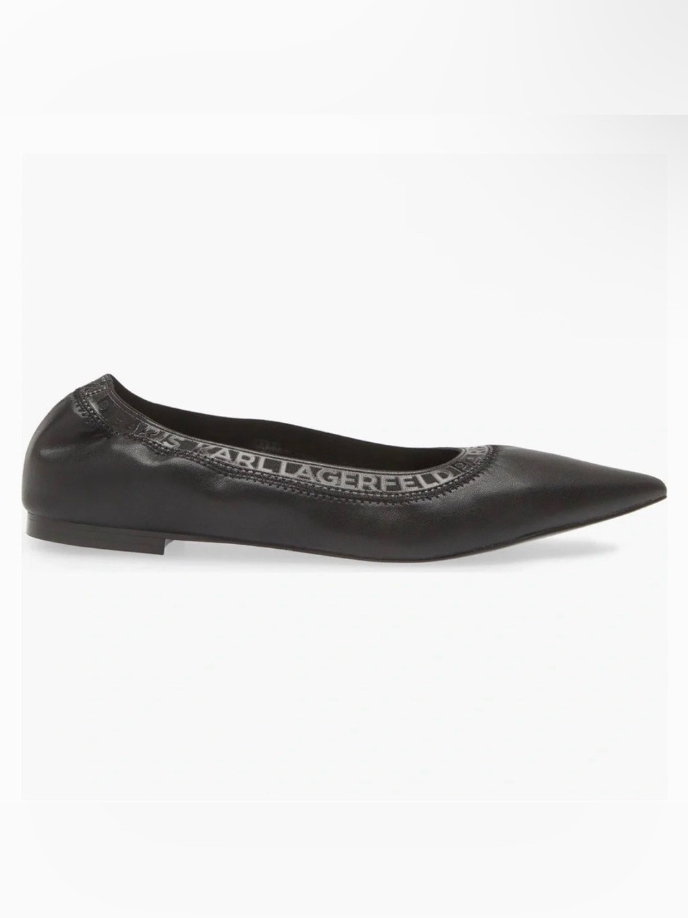 Karl Lagerfeld Black Pointed Leather Ballet Flat 6.5